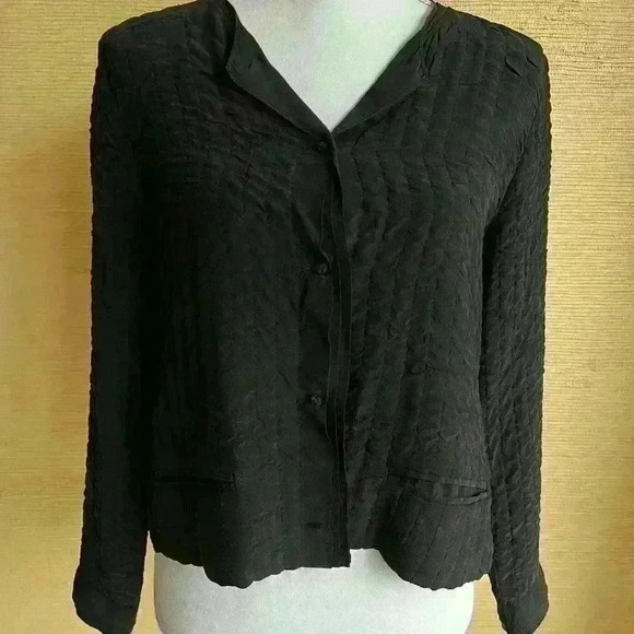 Eileen Fisher 100% Silk Quilted Button Down Blouse Cardigan. - Picture 1 of 9